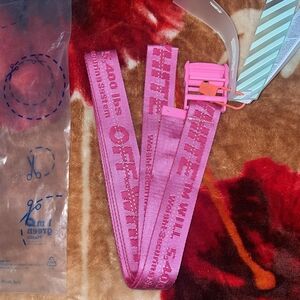 Off-White Pink Belt with Text Design